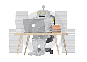 Robot increase productivity with nonstop working. Depicts the positive of artificial intelligence. Isolated vector cartoon photo