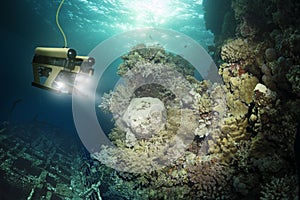 Robot inspects a sunken ship