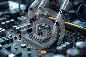 Robot Installing AI Processor on Advanced Motherboard