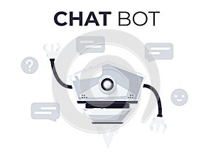 Robot isolated. Cute cartoon chat bot design. Robot toy. Funny simple character. Urban modern template. Retro vintage design.
