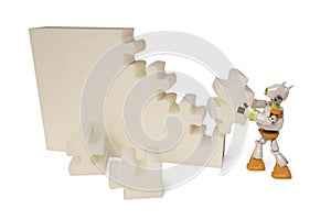 Robot with jigsaw puzzle,3D illustration.
