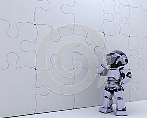 Robot with jigsaw puzzle business metaphor