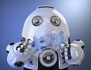 Robot joining puzzle. Contains clipping path photo