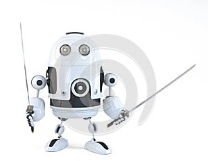 Robot with Katana. Technology concept. over white. Contains clipping path