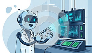 Robot Scientist Analyzing Data on Computer.