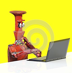 Robot with laptop 3d render