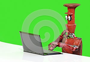 Robot with laptop 3d render