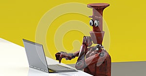 Robot with laptop 3d render