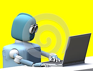 Robot with laptop 3d render