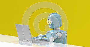 Robot with laptop 3d render