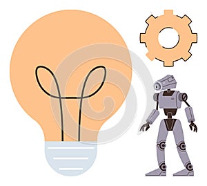 Innovation Concept with Robot, Lightbulb, and Gear Representing Technology and Creativity