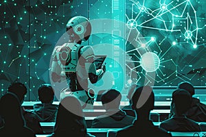 Robot lecturing to a group