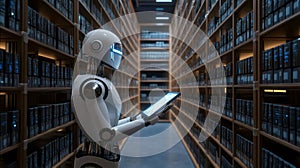 Robot in a library exploring knowledge