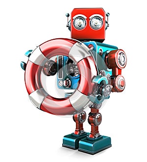 Robot with lifebuoy. Technology concept. . Contains clipping path