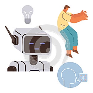 Human Interaction with AI Robot and Speech Recognition Technology Concept