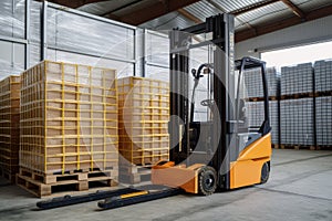 robot, loading heavy boxes into shipping container, using built-in forklift