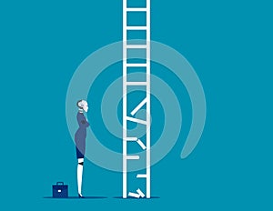 Robot looking at broken ladder. Business artificial intelligence