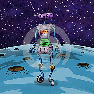 Robot looking space alien illustration.