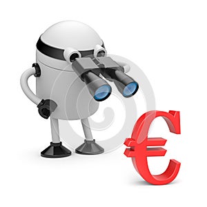 Robot looks in binocular on dollar