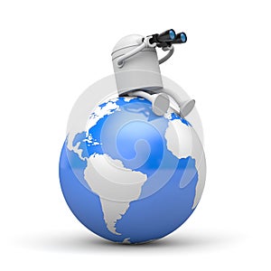 The robot looks to the future through binoculars