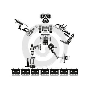 The robot is made up of various electric tools