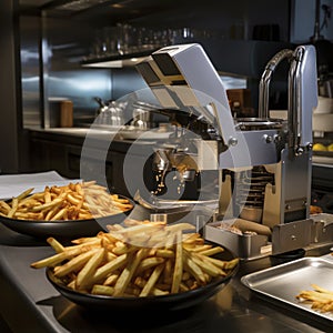 robot making french fries in a restaurant