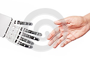 Robot and man handshake