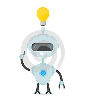 Robot man have idea.Bulb over the head