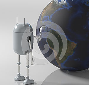 Robot medik listening to the earth,3d render