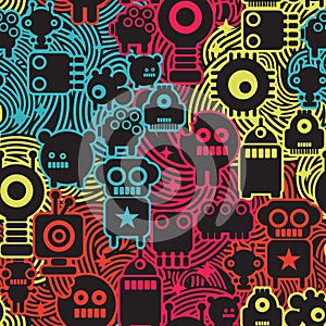Robot and monsters cool seamless pattern.