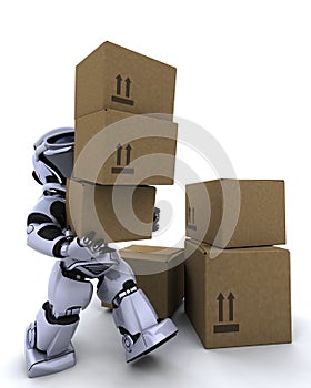 Robot moving shipping boxes