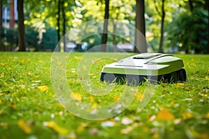 a robot mower grass in a zoo park