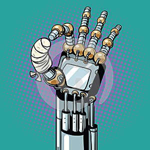 Robot OK okay gesture hand broken bandaged finger