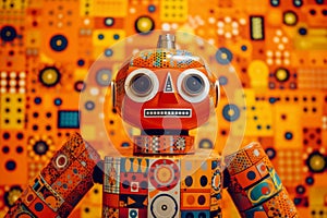 a robot in an orange shirt created with Generative AI technology