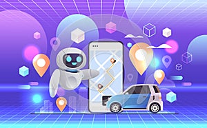 robot ordering car in mobile application transportation carsharing service carpooling artificial intelligence metaverse