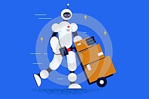 Robot with parcel help deliver package to client