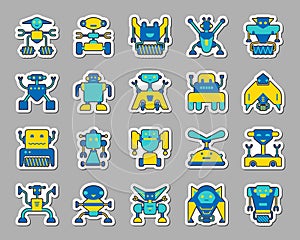 Robot patch sticker icons vector set