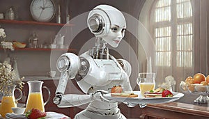 Robot people assistant preparing and serving breakfast
