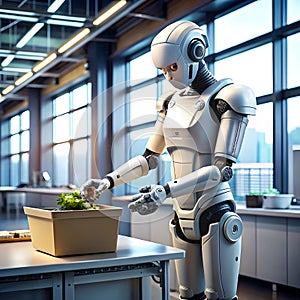 A robot performing forfeiting tasks, emphasizing automation's impact as