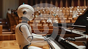 Robot playing piano on a concert stage