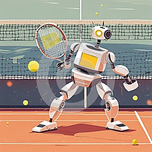 robot playing tennis background