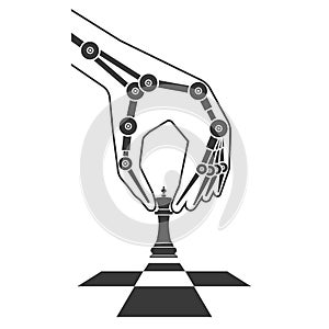 Robot plays chess. Icon artificial intelligence