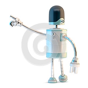 Robot pointing away. 3D illustration. Isolated