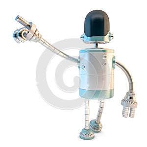 Robot pointing at something. 3D illustration. Isolated on white