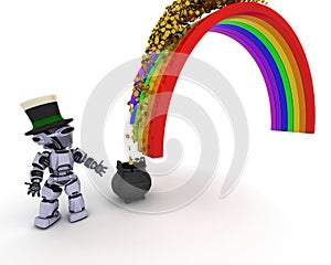 Robot with pot of gold at the end of the rainbow