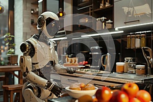 robot preparing breakfast in the kitchen. created by ai