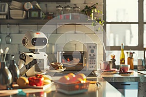 robot preparing breakfast in the kitchen. created by ai