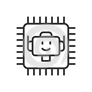 Robot processor, icon in line design. Robot, processor, chip, AI, technology, circuit, computing on white background