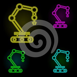 robot in production neon color set icon. Simple thin line, outline vector of automation icons for ui and ux, website or mobile