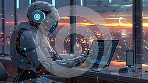 Robot programmer at night - generative ai